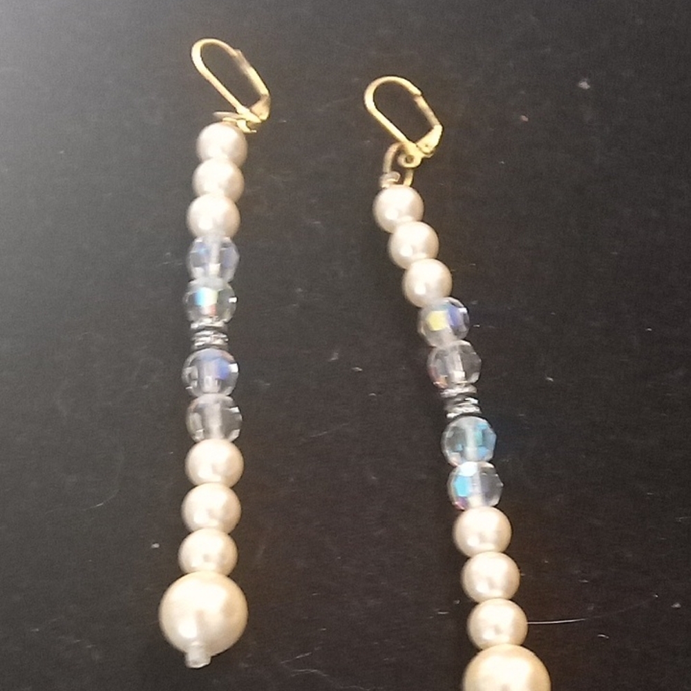 Pearl and Crystal Drop Earrings - Ivory and Clear
